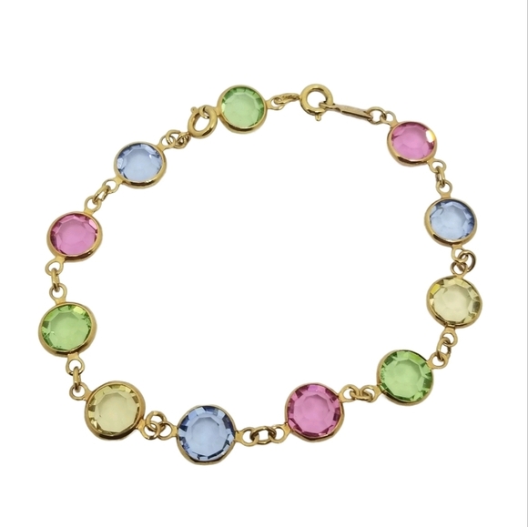 SWAROVSKI 1980s MULTICOLOR BEZEL SET CRYSTAL & GOLDTONE TENNIS BRACELET - Picture 4 of 6